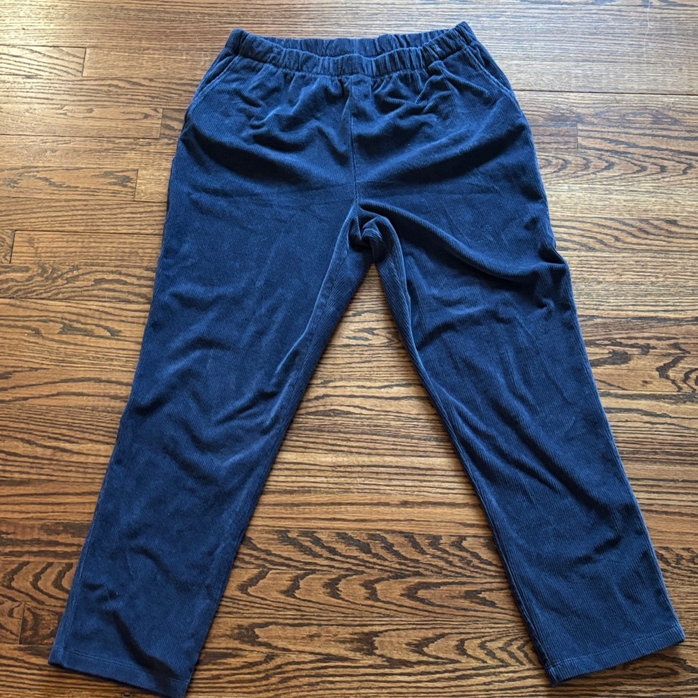 Lands End Women's Sport Knit High Rise Corduroy Pants, Deep Sea Navy, Size Large